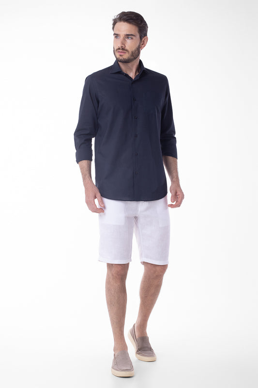 Camisa Manga Longa Linho Com Algodão - Marinho Noite