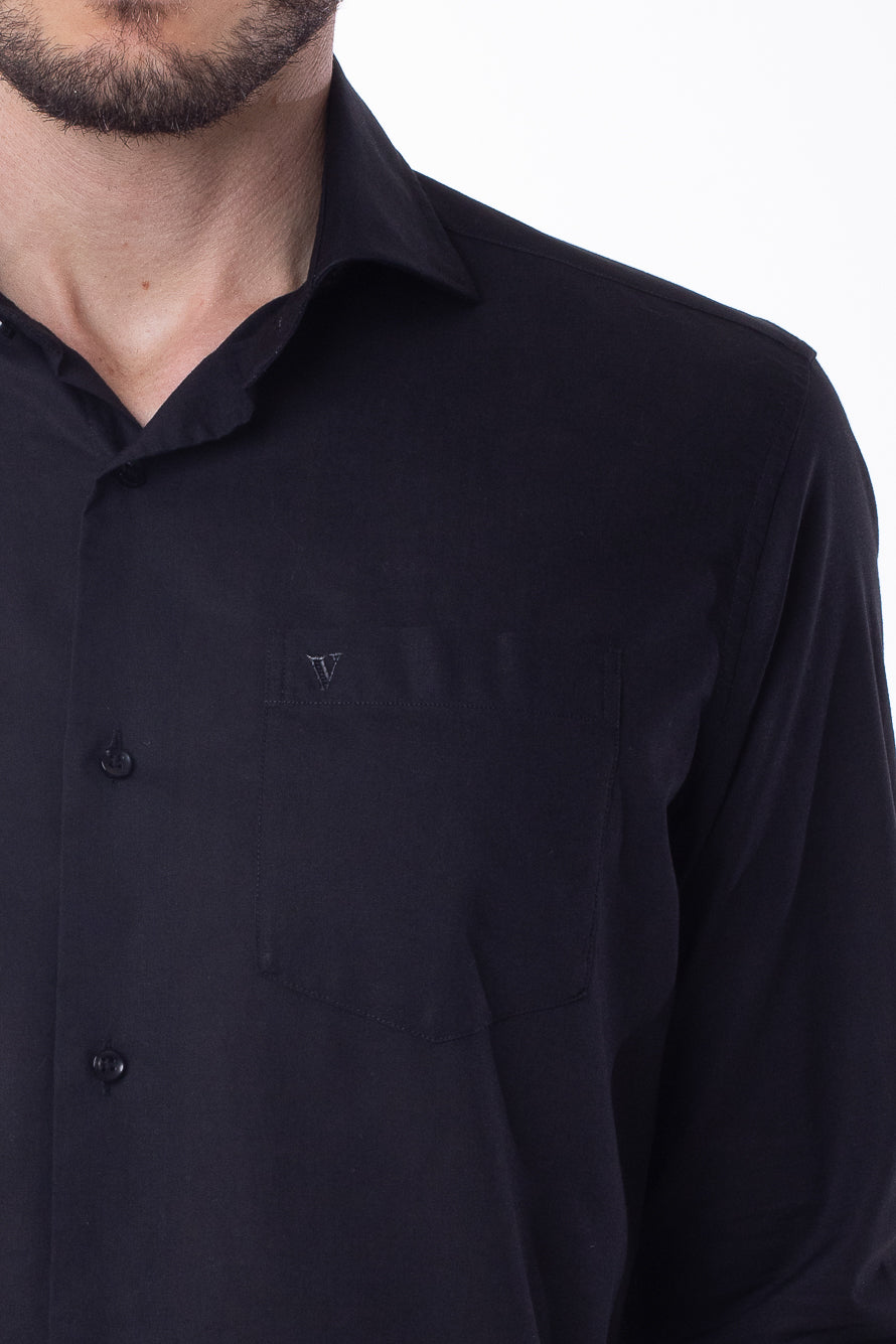 Camisa Manga Longa Linho Com Algodão - Preto
