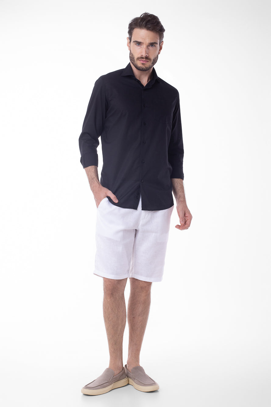 Camisa Manga Longa Linho Com Algodão - Preto