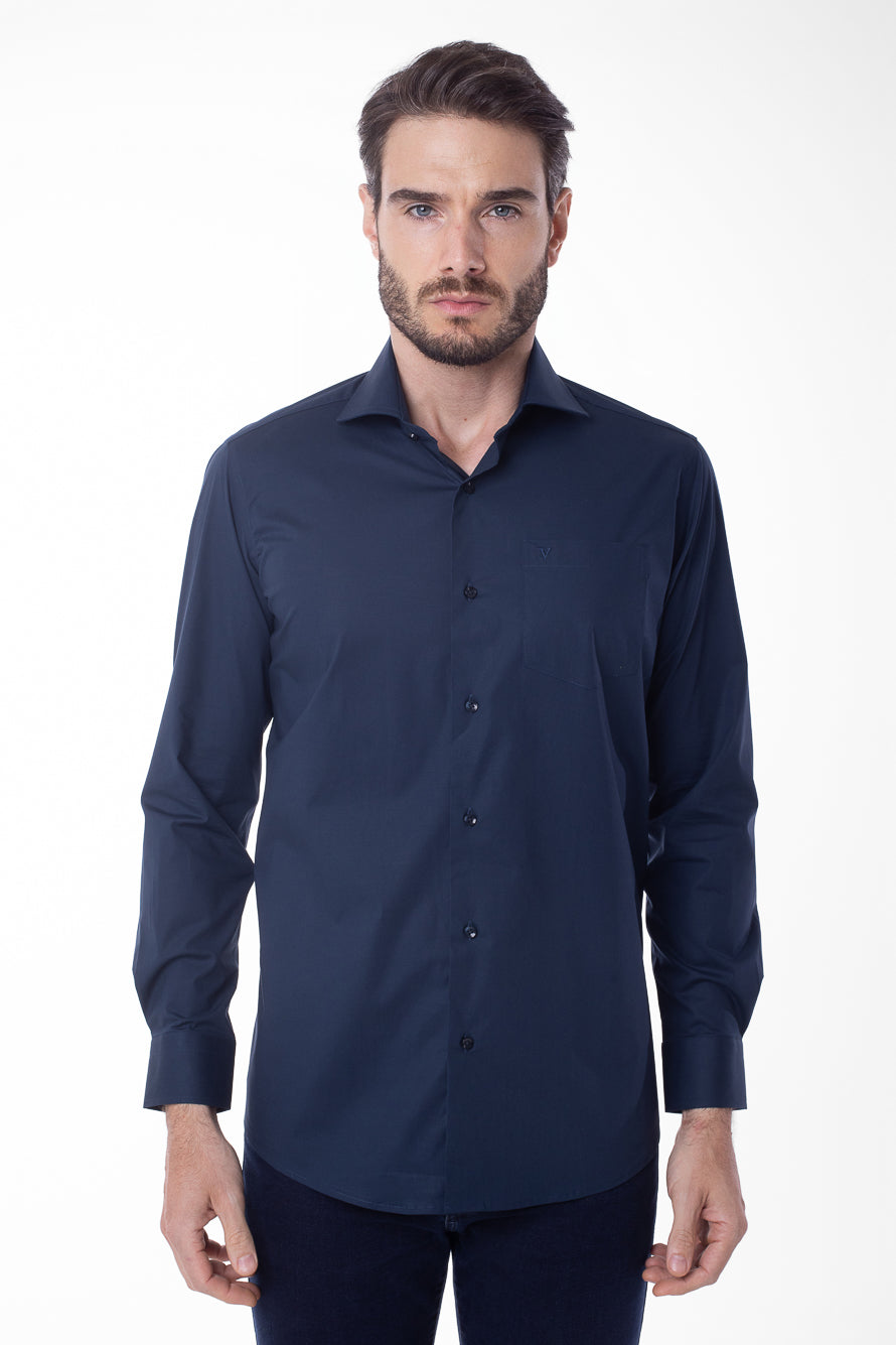 Camisa Manga Longa Lisa - Marinho