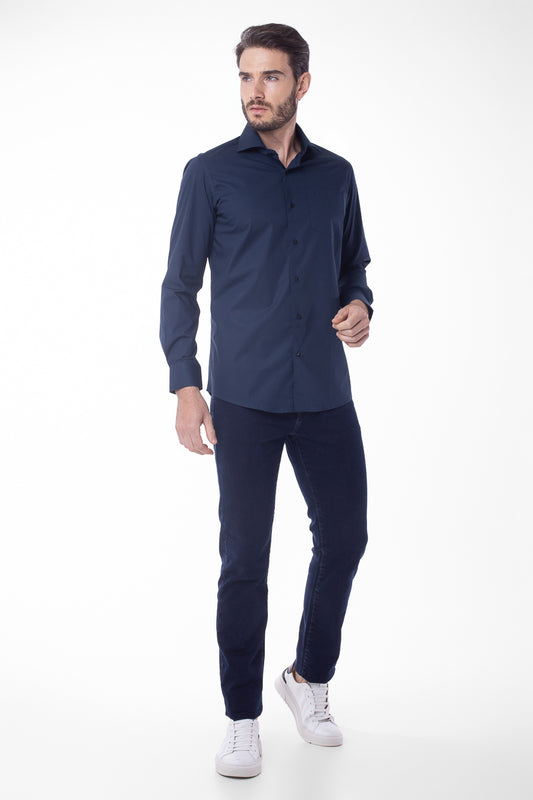 Camisa Manga Longa Lisa - Marinho