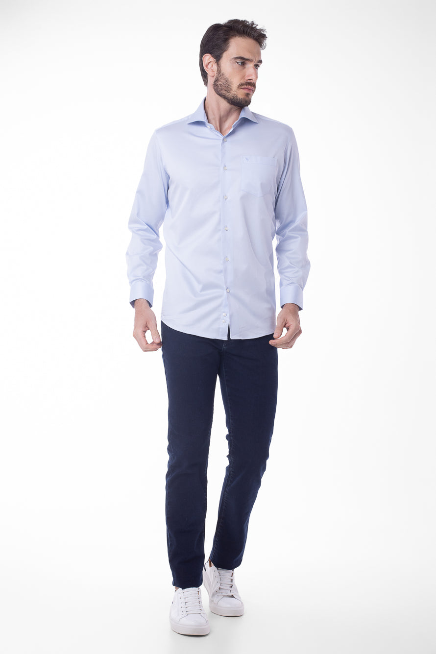 Camisa Manga Longa Lisa - Azul Ceu