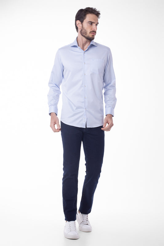 Camisa Manga Longa Lisa - Azul Ceu