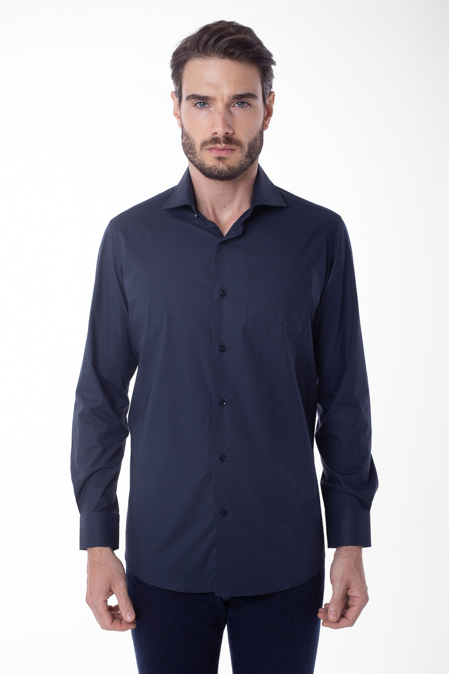 Camisa Manga Longa Lisa - Azul Noite