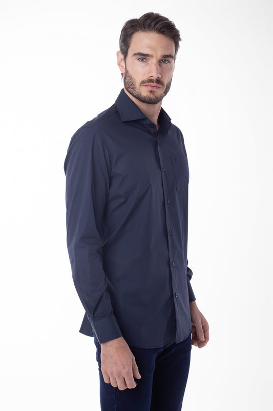 Camisa Manga Longa Lisa - Azul Noite