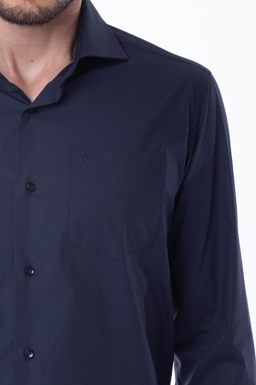 Camisa Manga Longa Lisa - Azul Noite