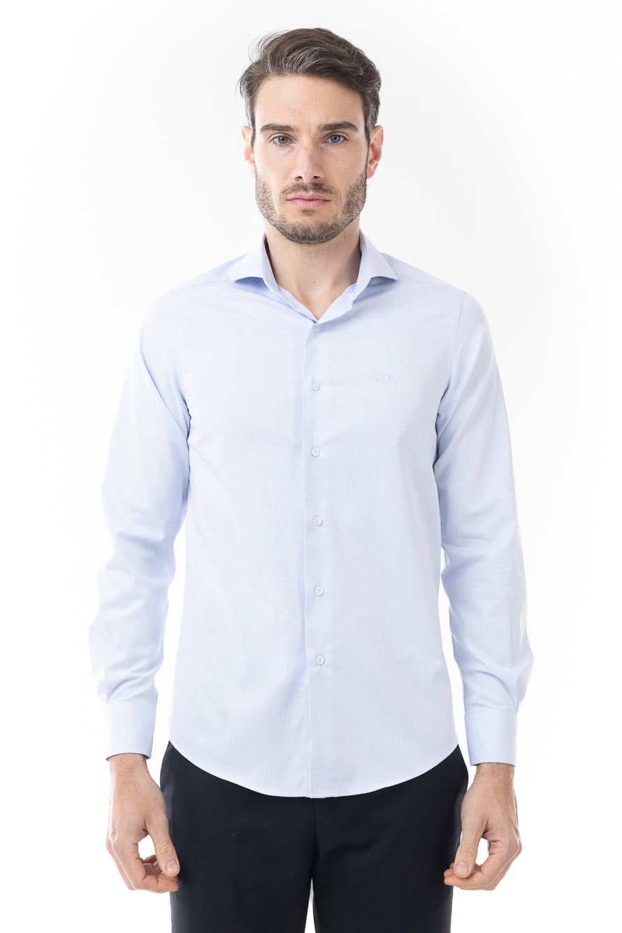 Camisa Manga Longa Lisa Sarjada - Azul Claro