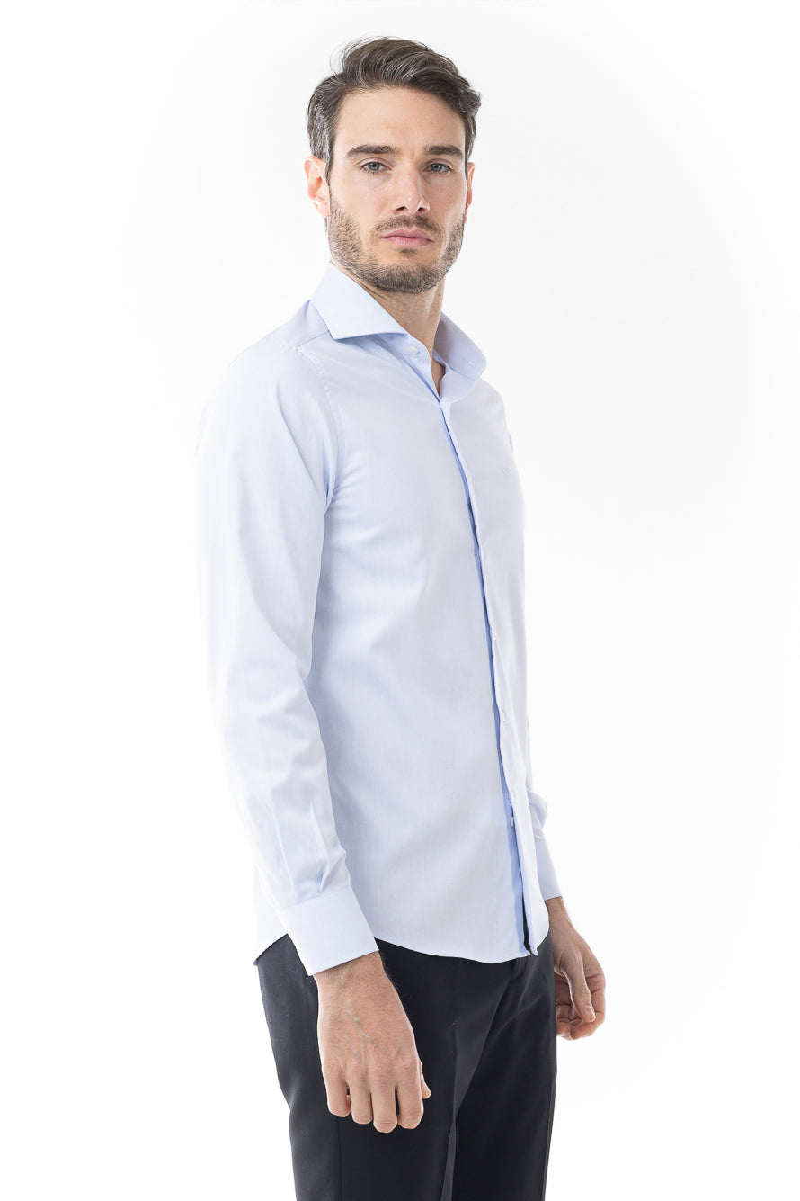 Camisa Manga Longa Lisa Sarjada - Azul Claro