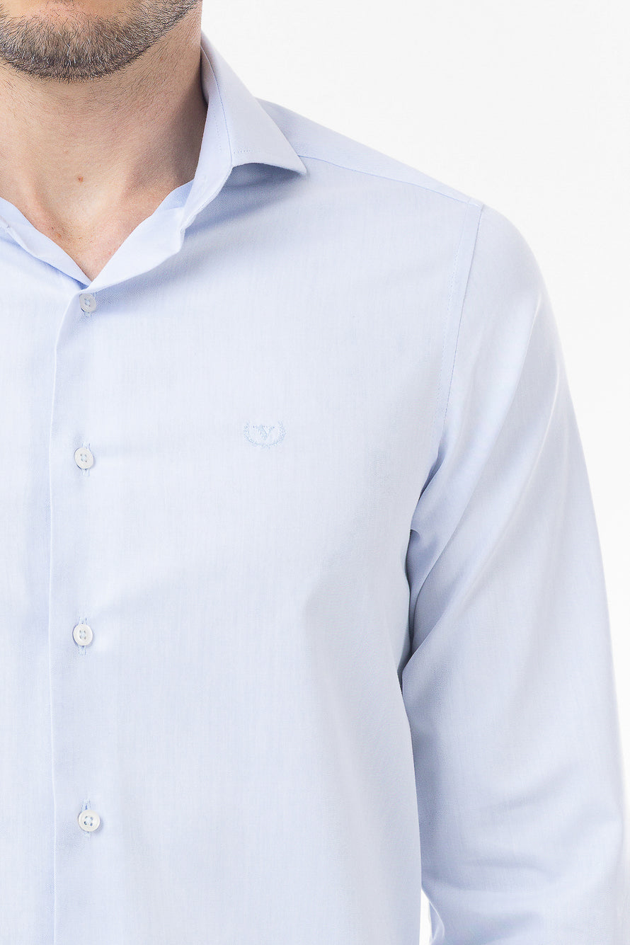 Camisa Manga Longa Lisa Sarjada - Azul Claro