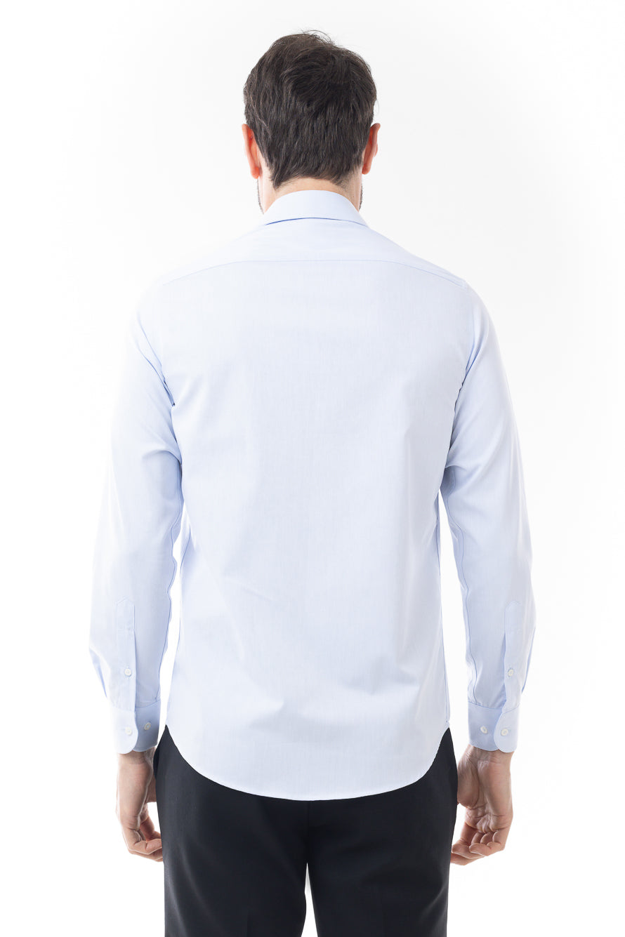 Camisa Manga Longa Lisa Sarjada - Azul Claro