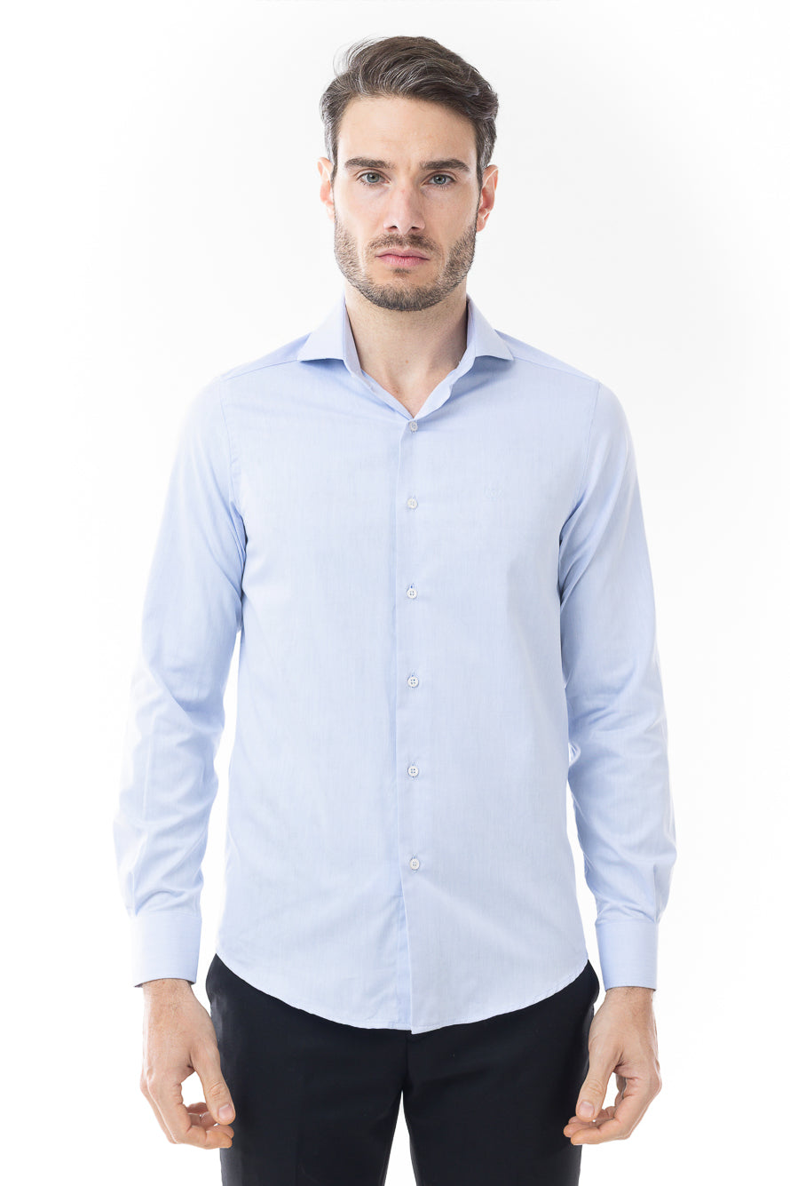 Camisa Manga Longa Lisa Sarjada - Azul Medio