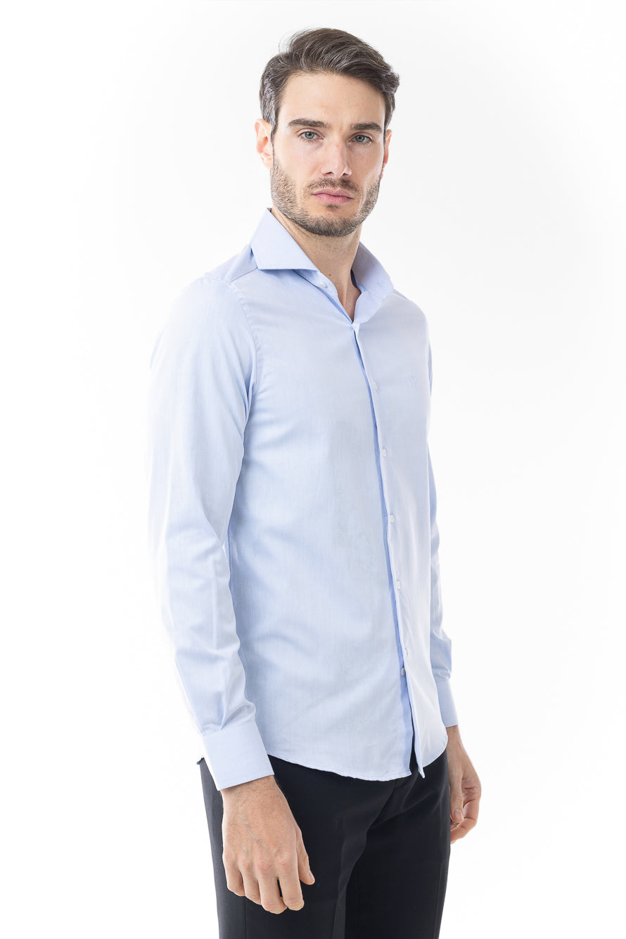 Camisa Manga Longa Lisa Sarjada - Azul Medio