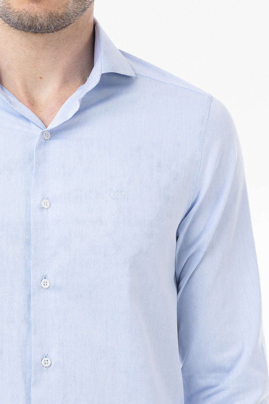 Camisa Manga Longa Lisa Sarjada - Azul Medio