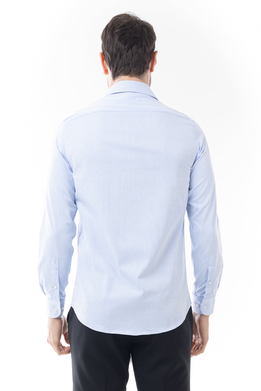 Camisa Manga Longa Lisa Sarjada - Azul Medio