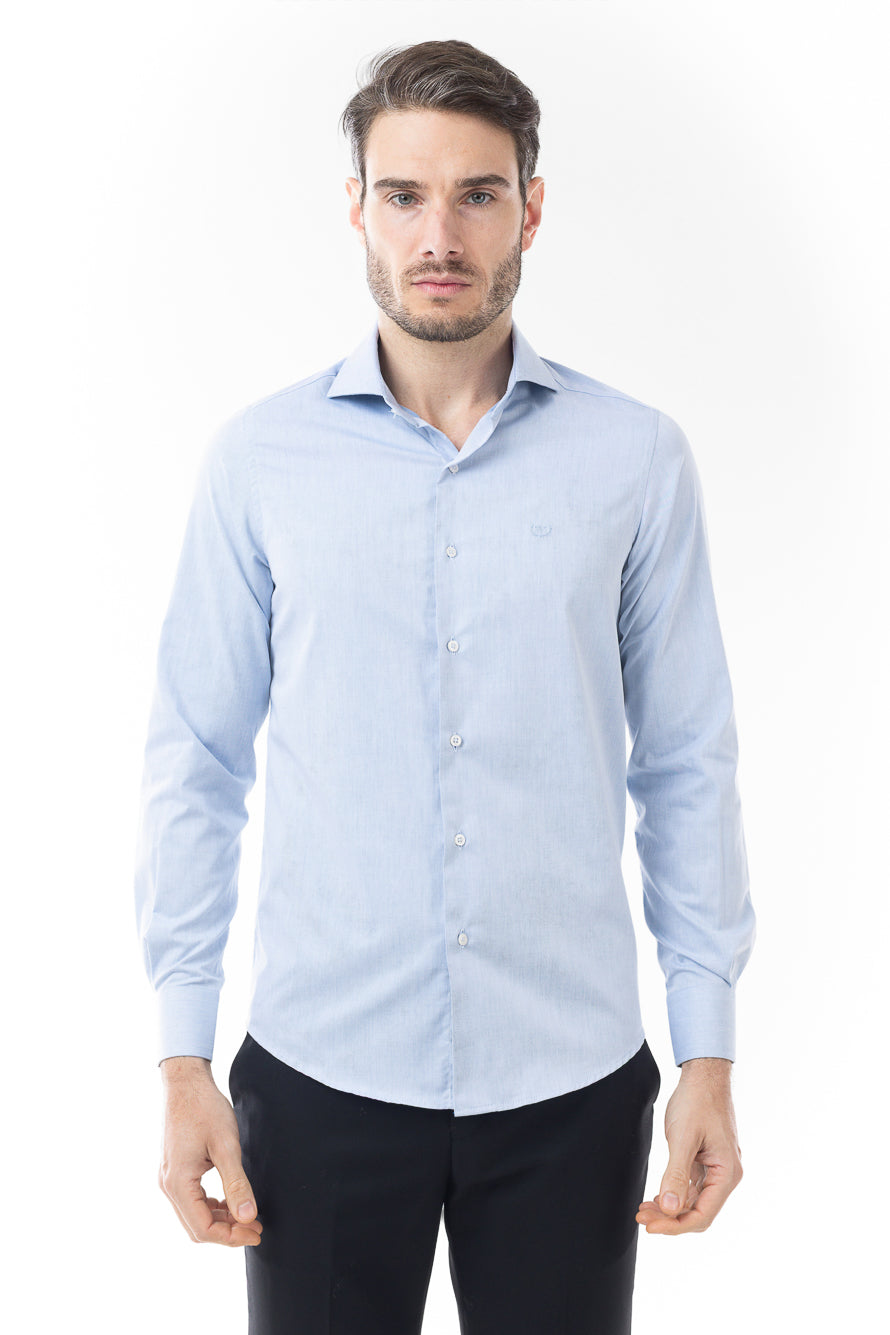 Camisa Manga Longa Lisa Sarjada - Azul Mescla