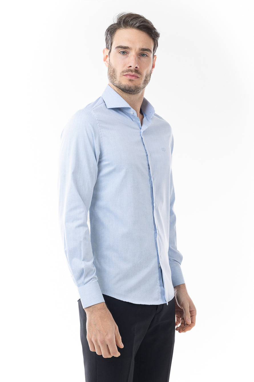 Camisa Manga Longa Lisa Sarjada - Azul Mescla