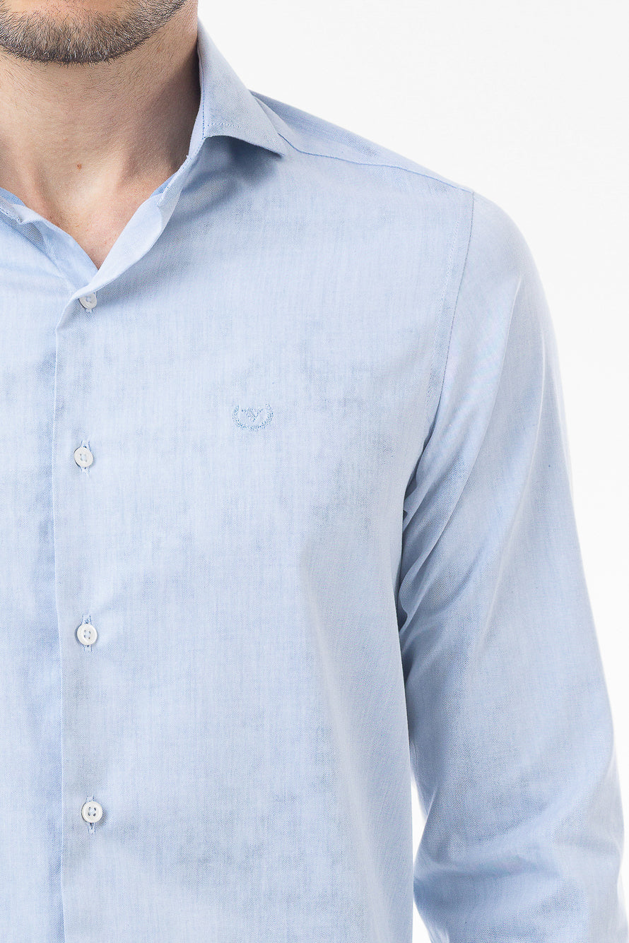 Camisa Manga Longa Lisa Sarjada - Azul Mescla