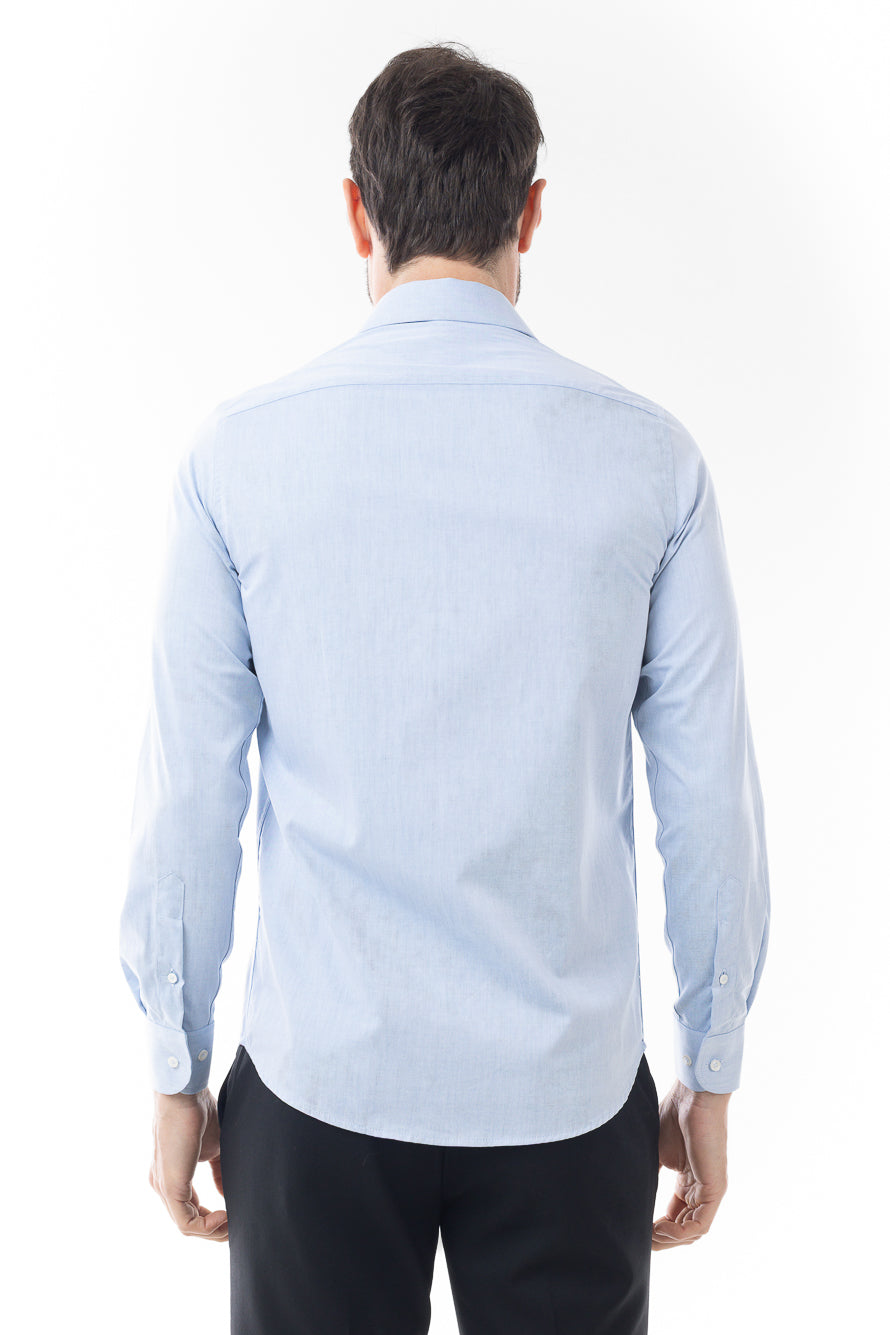 Camisa Manga Longa Lisa Sarjada - Azul Mescla