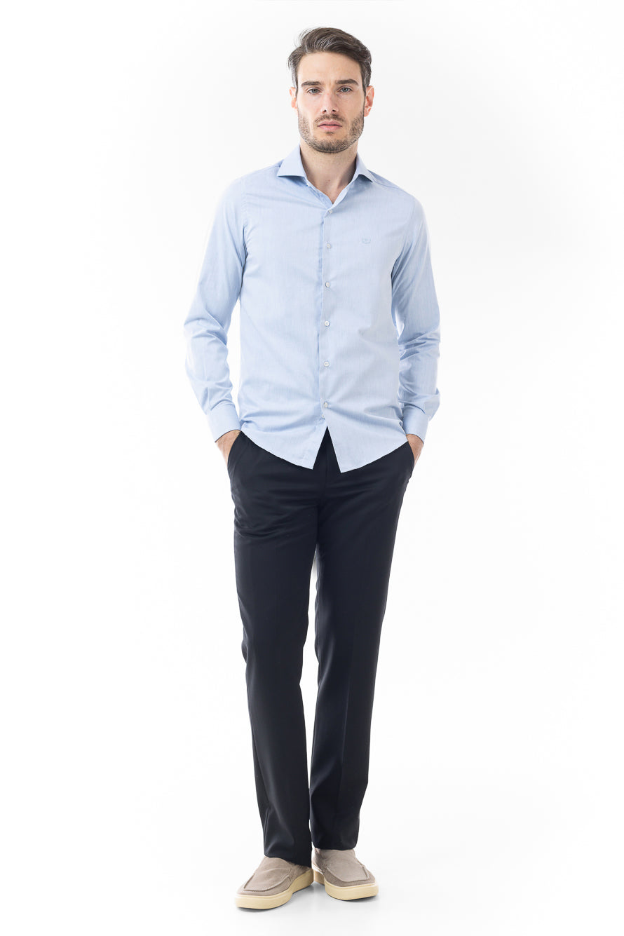 Camisa Manga Longa Lisa Sarjada - Azul Mescla