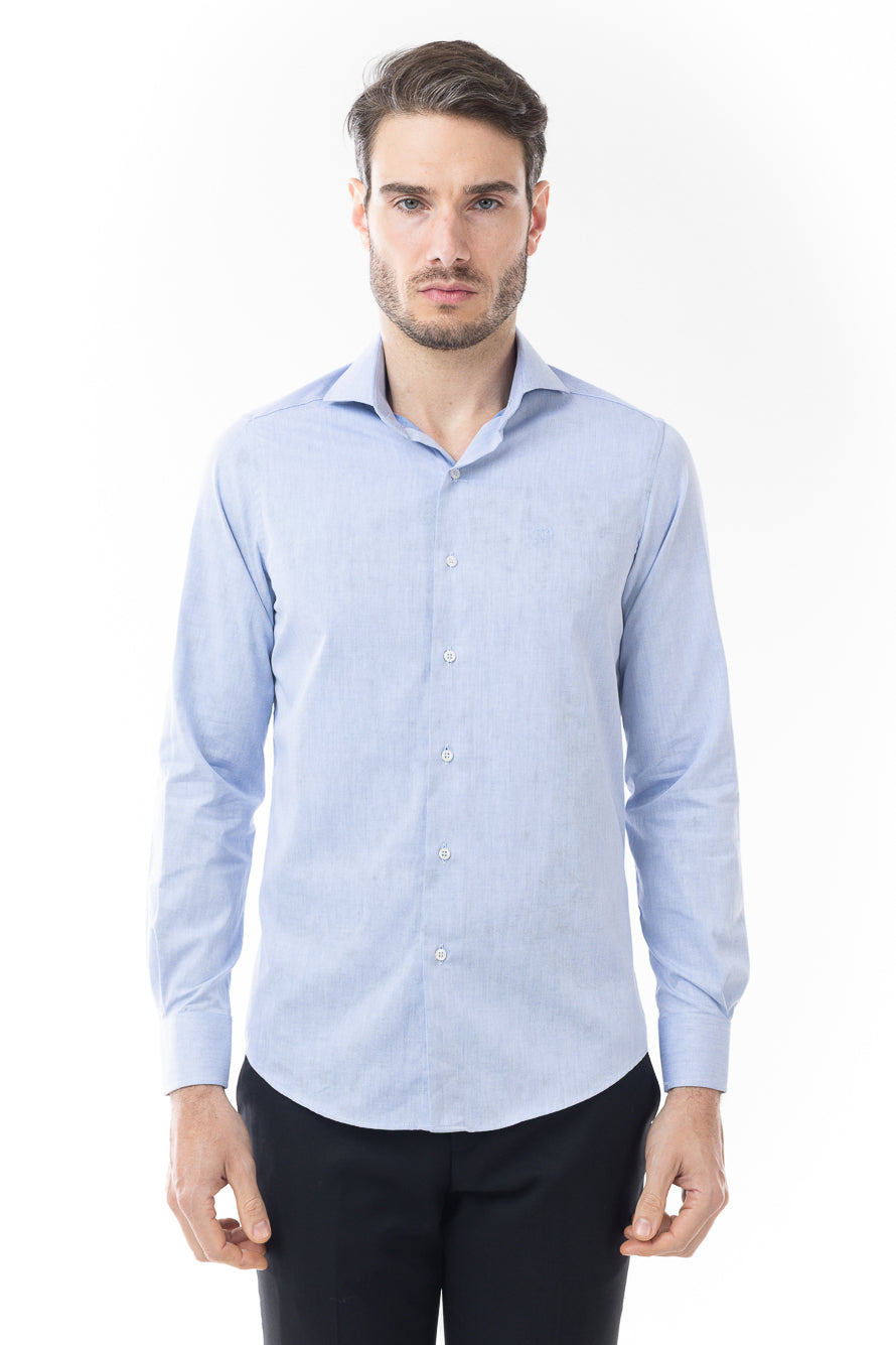 Camisa Manga Longa Lisa Sarjada - Azul Escuro