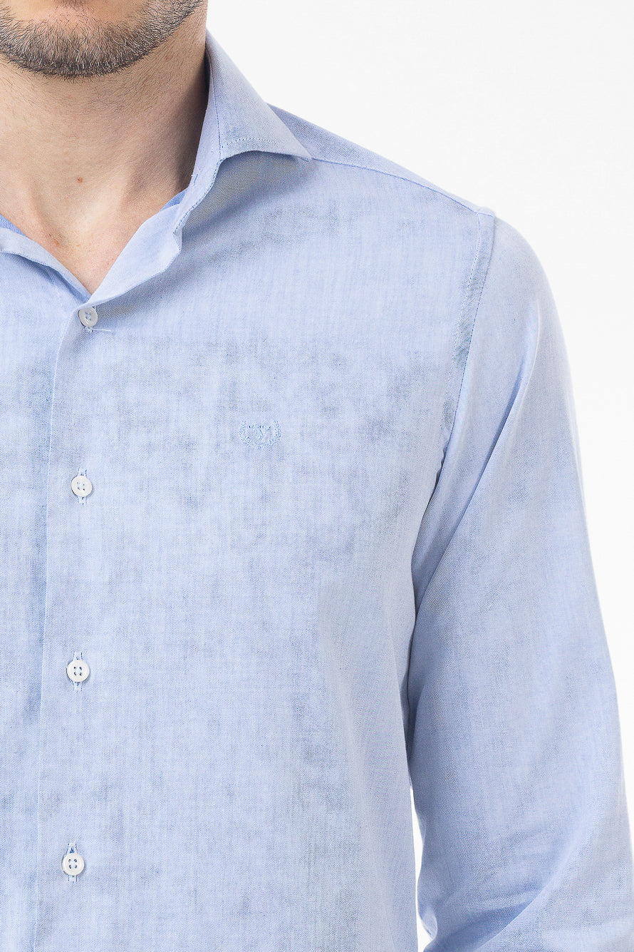 Camisa Manga Longa Lisa Sarjada - Azul Escuro