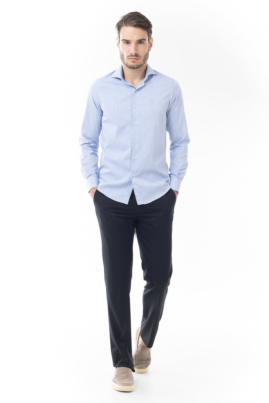 Camisa Manga Longa Lisa Sarjada - Azul Escuro