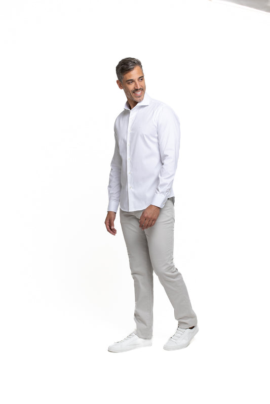 Camisa Algodão Slim Colarinho Italiano - Branco