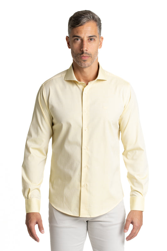 Camisa Algodão Slim Colarinho Italiano - Amarelo