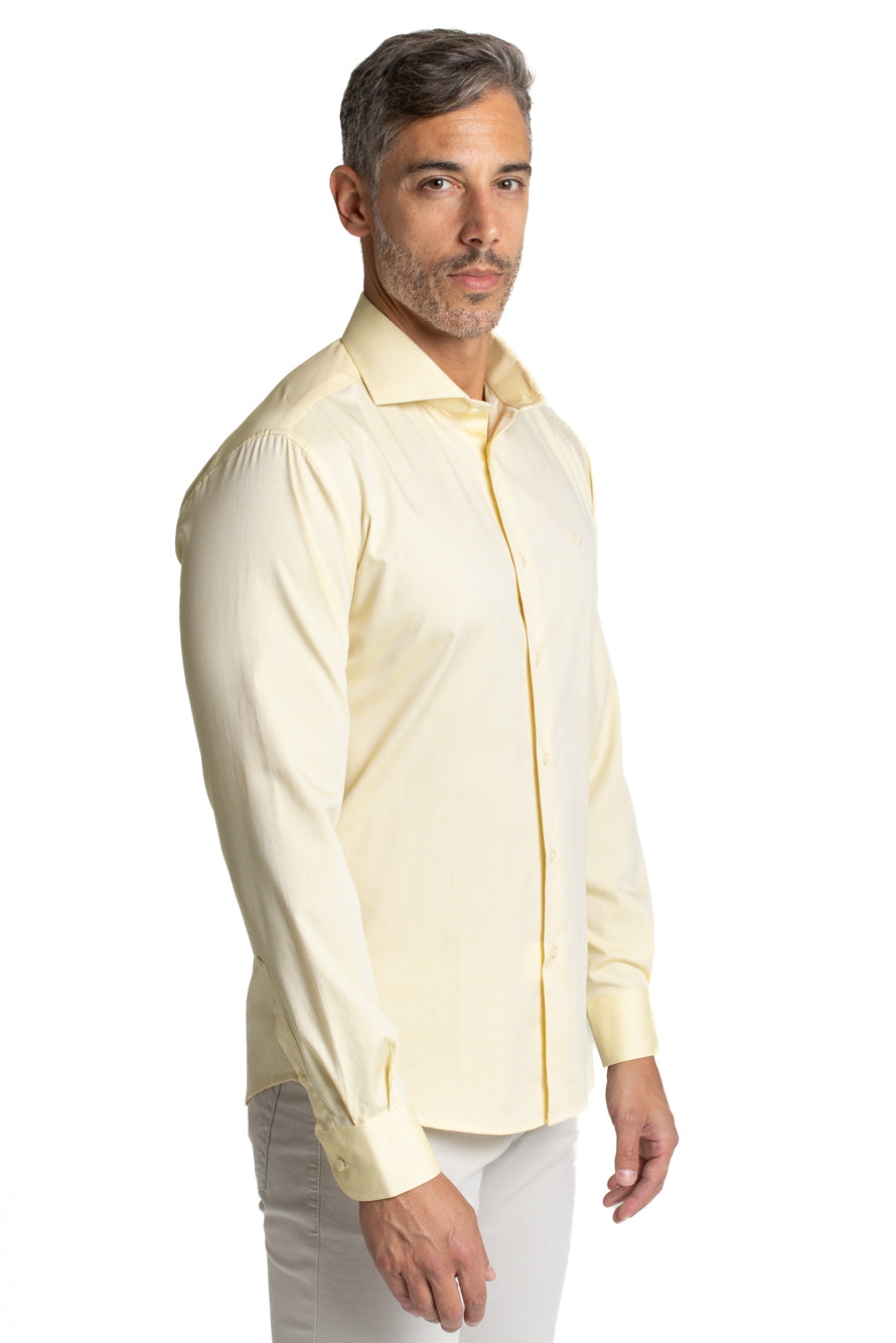 Camisa Algodão Slim Colarinho Italiano - Amarelo