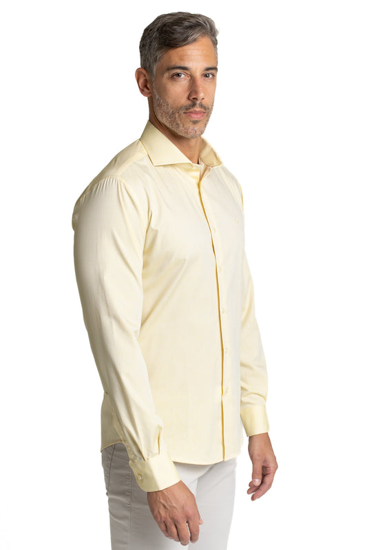 Camisa Algodão Slim Colarinho Italiano - Amarelo