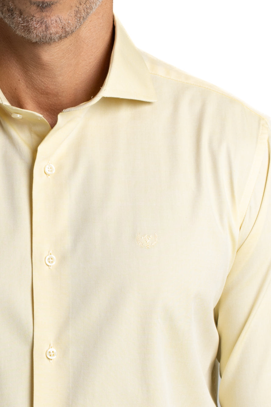 Camisa Algodão Slim Colarinho Italiano - Amarelo