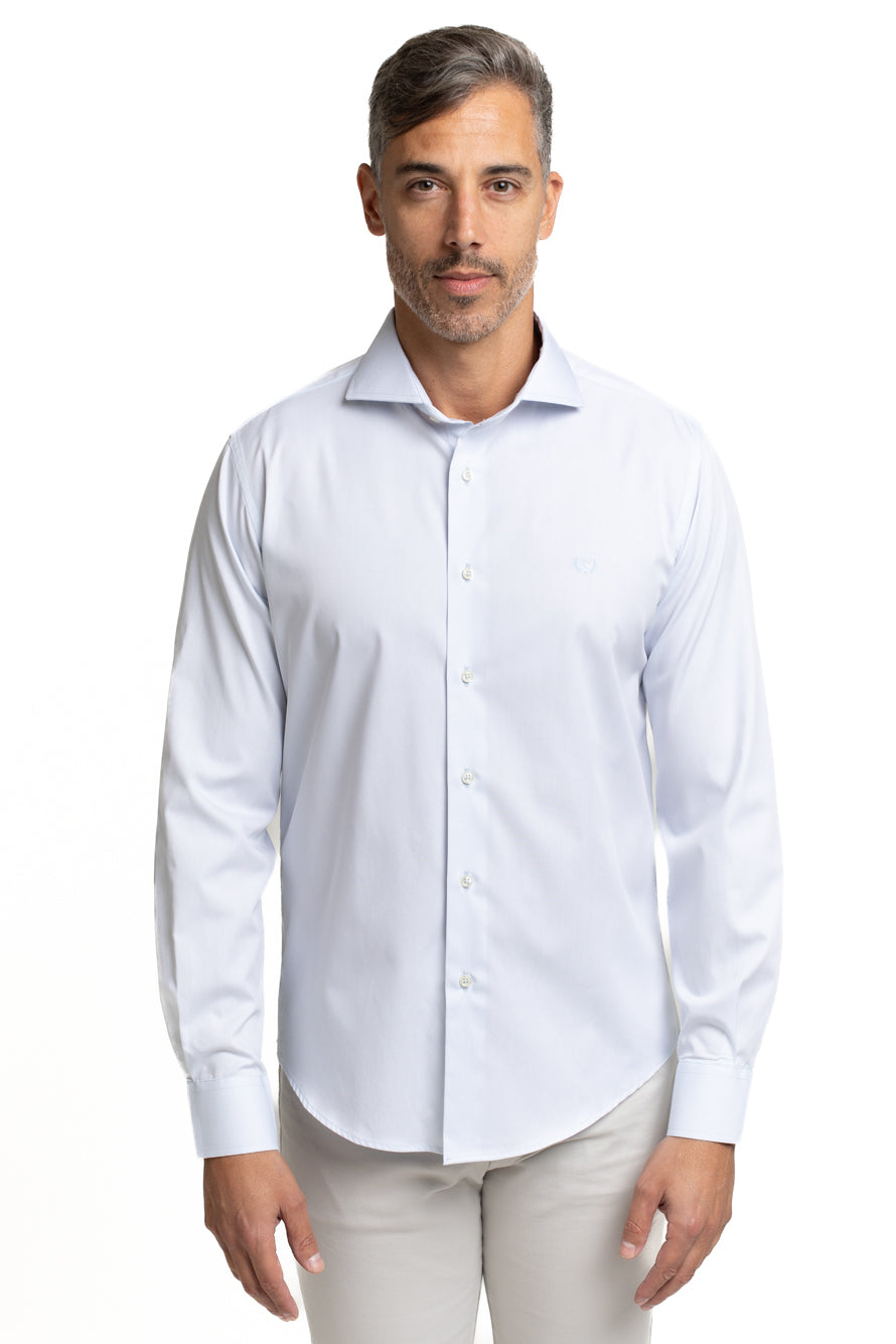 Camisa Algodão Slim Colarinho Italiano - Azul.