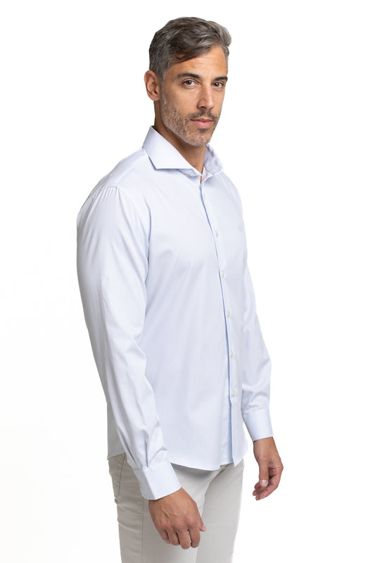 Camisa Algodão Slim Colarinho Italiano - Azul.