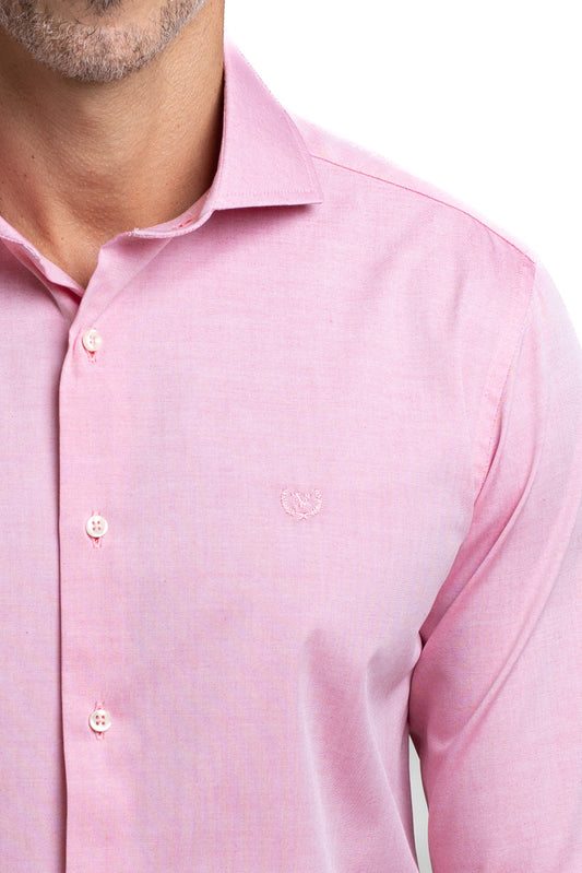 Camisa Algodão Slim Colarinho Italiano - Vermelho