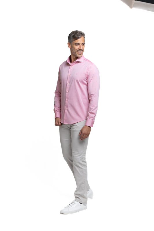 Camisa Algodão Slim Colarinho Italiano - Vermelho