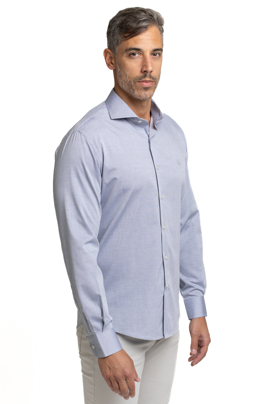 Camisa Algodão Slim Colarinho Italiano - Marinho