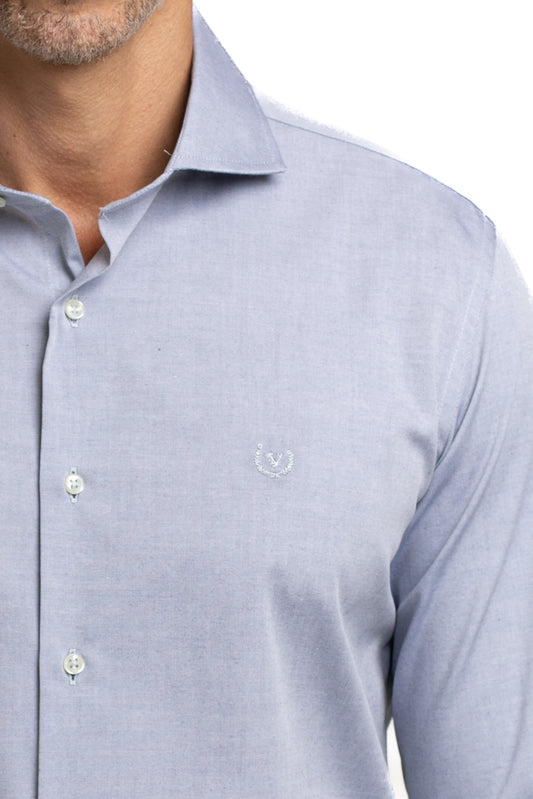 Camisa Algodão Slim Colarinho Italiano - Marinho