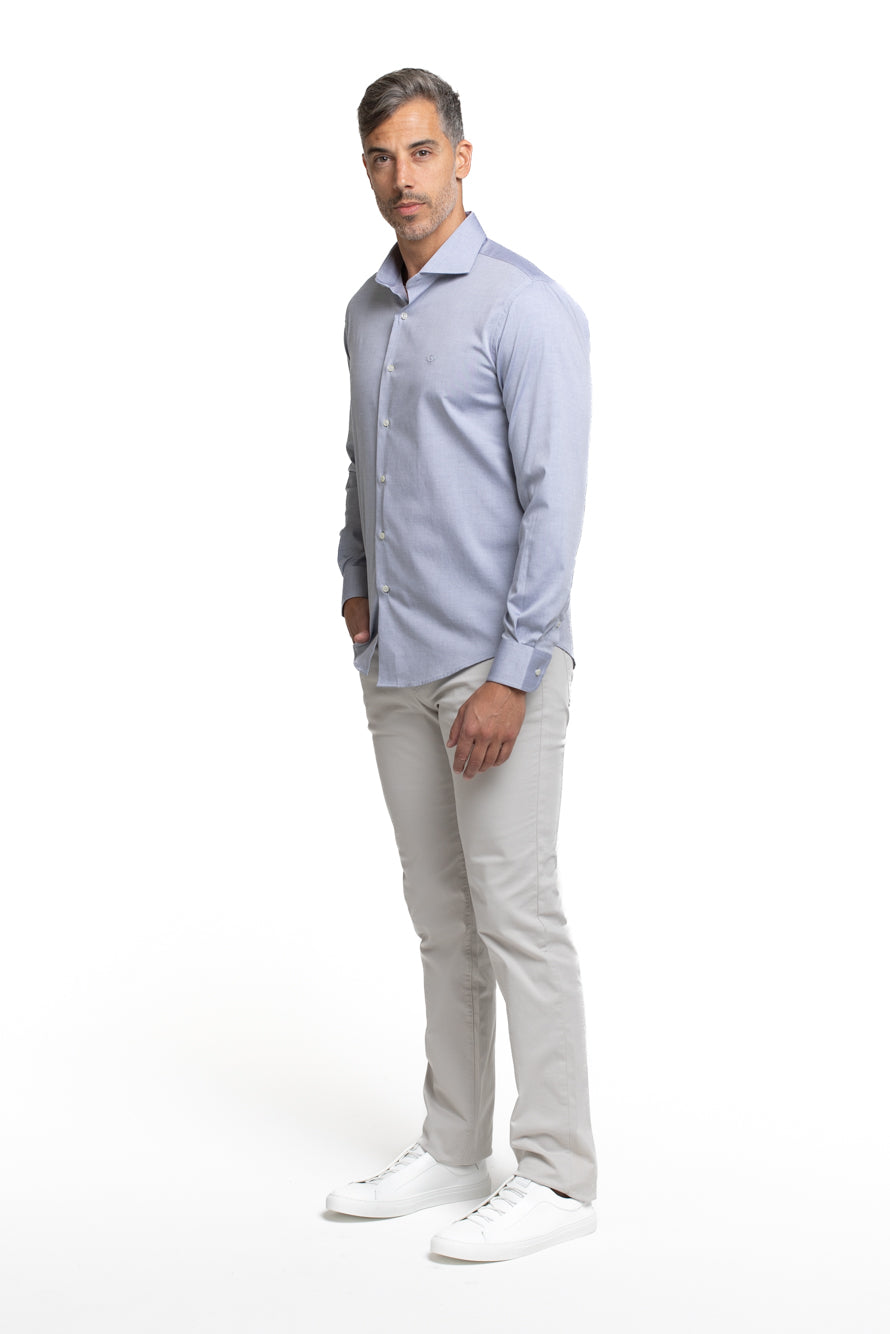 Camisa Algodão Slim Colarinho Italiano - Marinho
