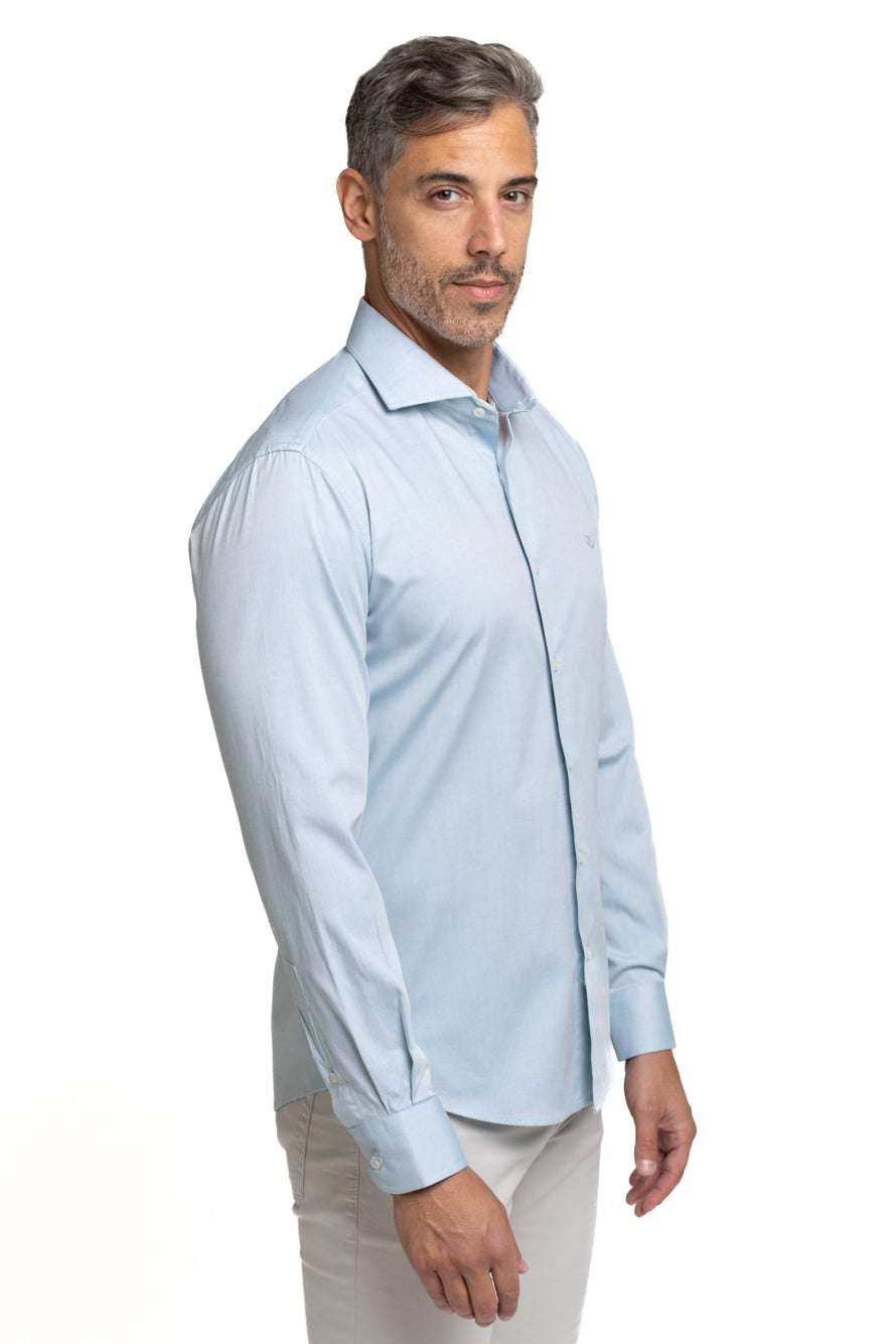 Camisa Algodão Slim Colarinho Italiano - Azul Mar