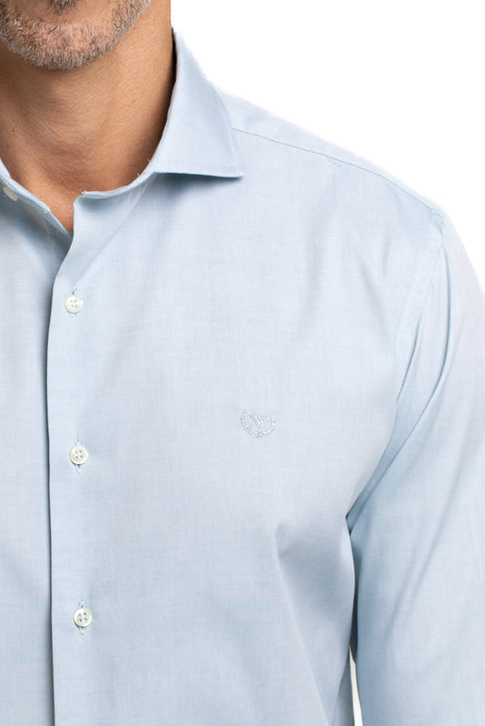 Camisa Algodão Slim Colarinho Italiano - Azul Mar