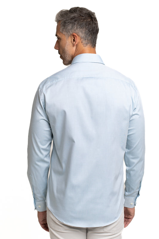 Camisa Algodão Slim Colarinho Italiano - Azul Mar