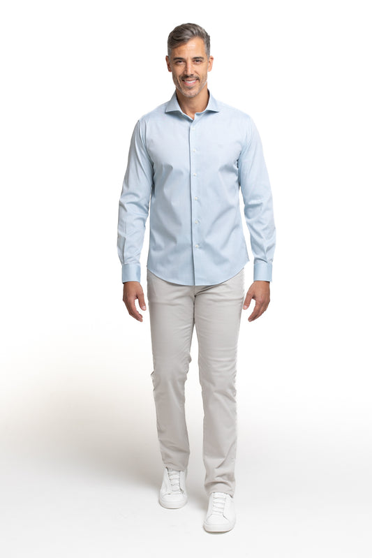 Camisa Algodão Slim Colarinho Italiano - Azul Mar