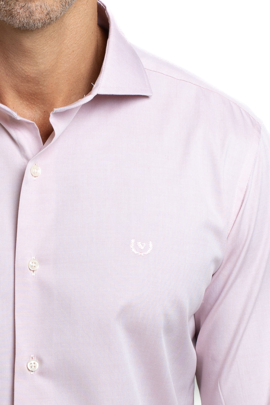 Camisa Algodão Slim Colarinho Italiano - Rosa Claro