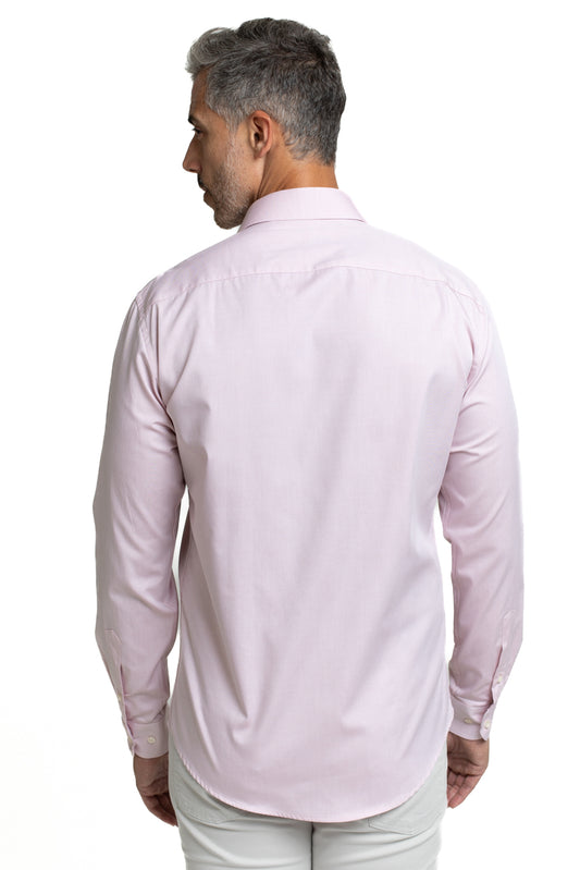 Camisa Algodão Slim Colarinho Italiano - Rosa Claro
