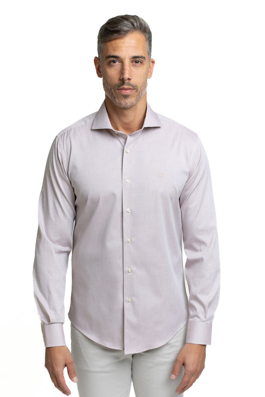 Camisa Algodão Slim Colarinho Italiano - Marrom