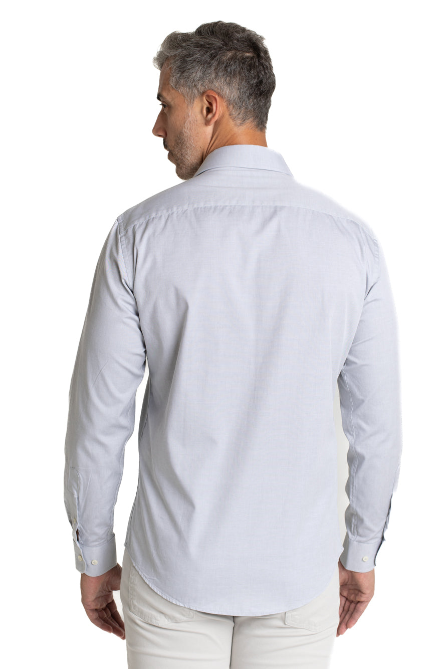 Camisa Algodão Slim Colarinho Italiano - Cinza