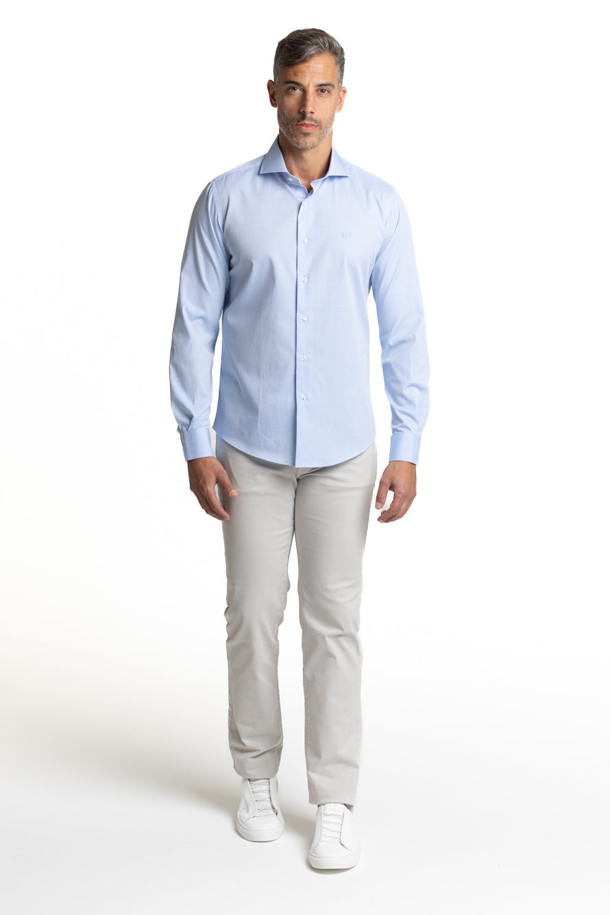 Camisa Algodão Slim Colarinho Italiano - Azul Claro
