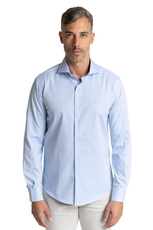 Camisa Algodão Slim Colarinho Italiano - Azul Claro