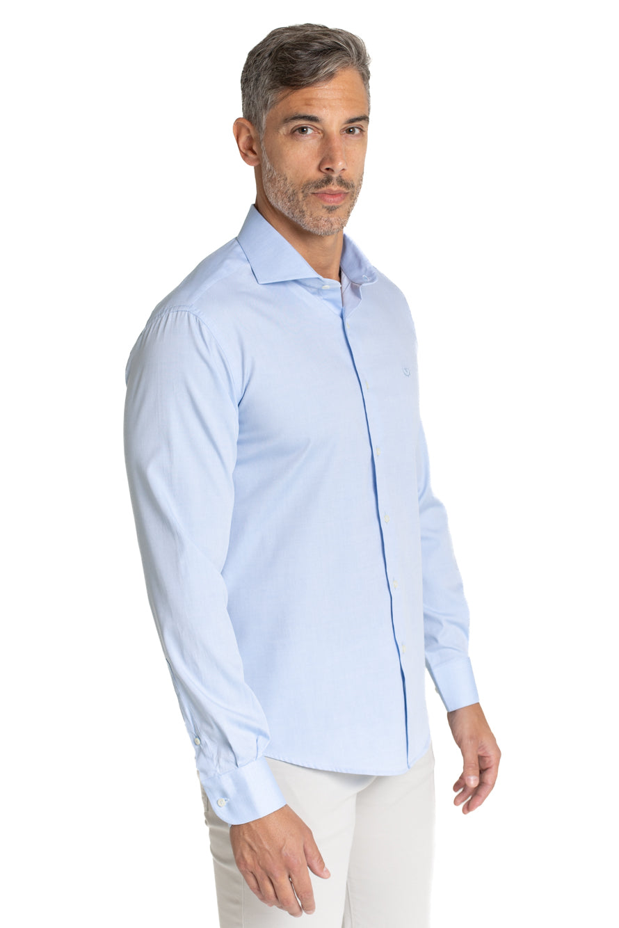 Camisa Algodão Slim Colarinho Italiano - Azul Claro