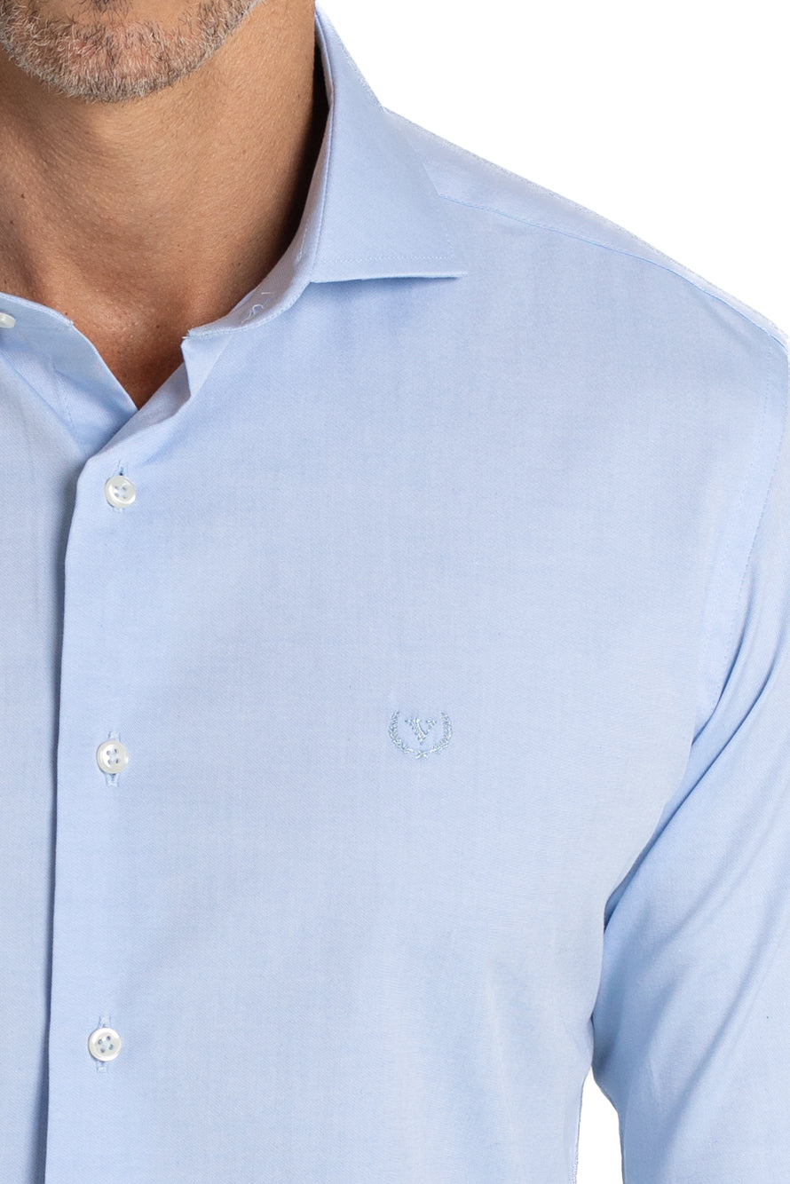 Camisa Algodão Slim Colarinho Italiano - Azul Claro